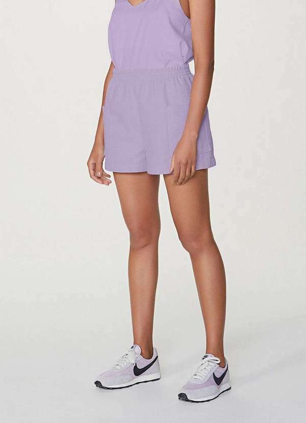 Hering - Shorts Feminino Cintura Alta em Tecido Rústico de Algodão Roxo