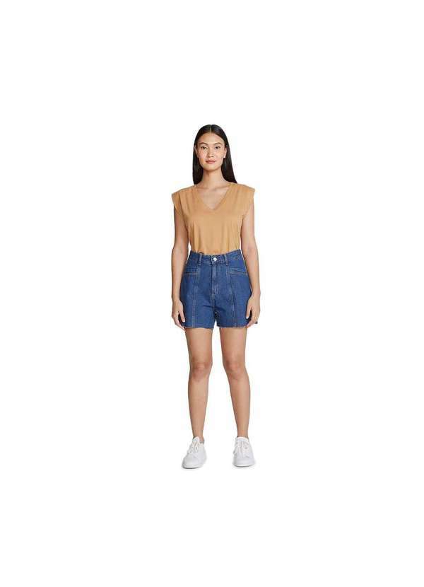 Hering - Shorts Jeans Feminino Cintura Alta Reto Azul-Marinho