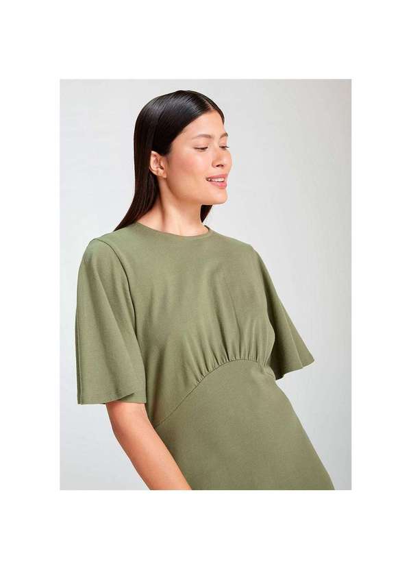 Hering Vestido Básico Curto em Malha Evasê Verde-Militar