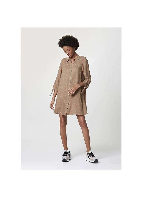 Hering - Vestido Curto Chemise Estampado com Manga 3/4 Marrom