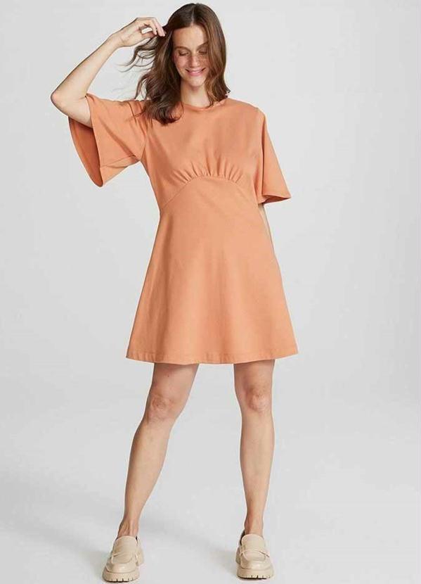 Hering - Vestido Curto Evasê com Mangas Godê Laranja