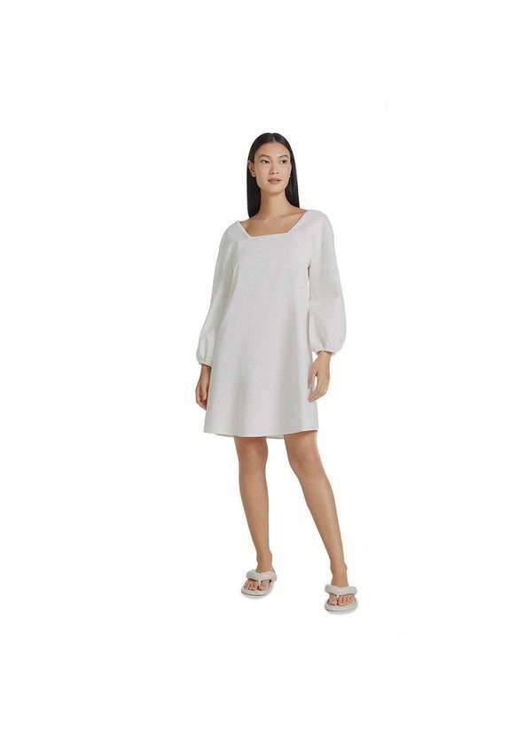 Hering - Vestido Curto Manga Longa em Algodão Off-White