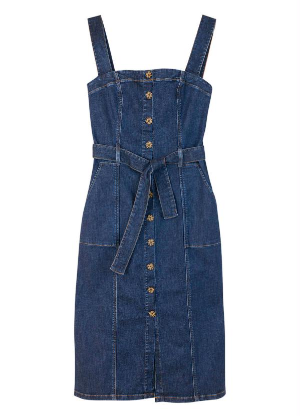 Hering - Vestido Feminino em Jeans de Algodão com Botões Azul 2