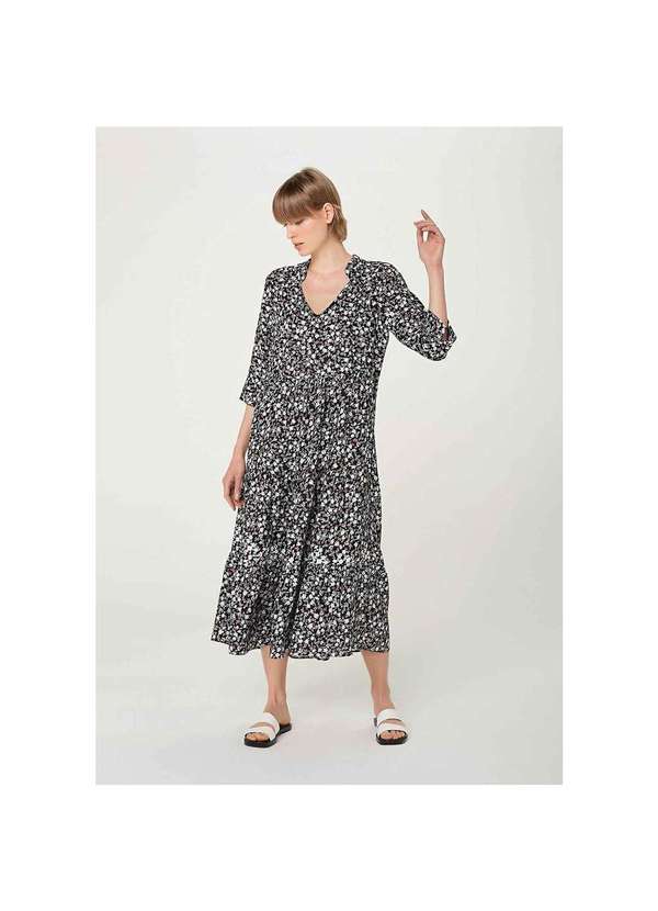 Hering - Vestido Manga Curta Midi Alongado Preto