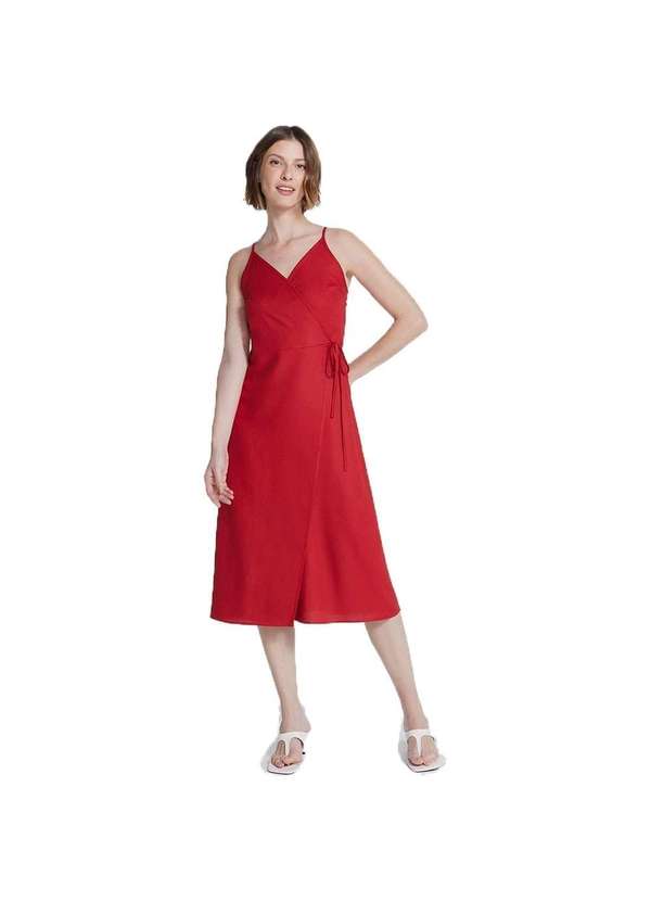 Hering - Vestido Midi Alongado com Transpasse Vermelho-Médio