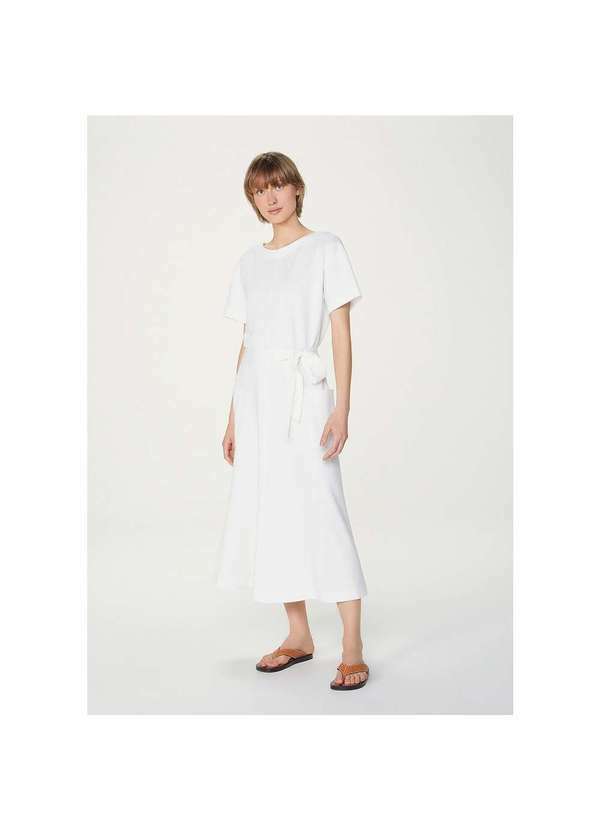 Hering - Vestido Midi Alongado em Malha de Algodão Off-White