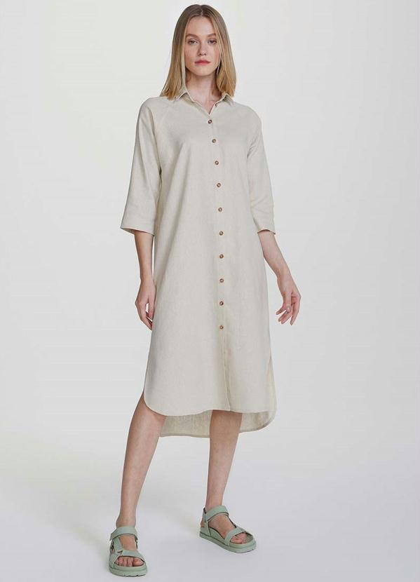 Hering - Vestido Midi Chemise em Tecido com Linho Off-White
