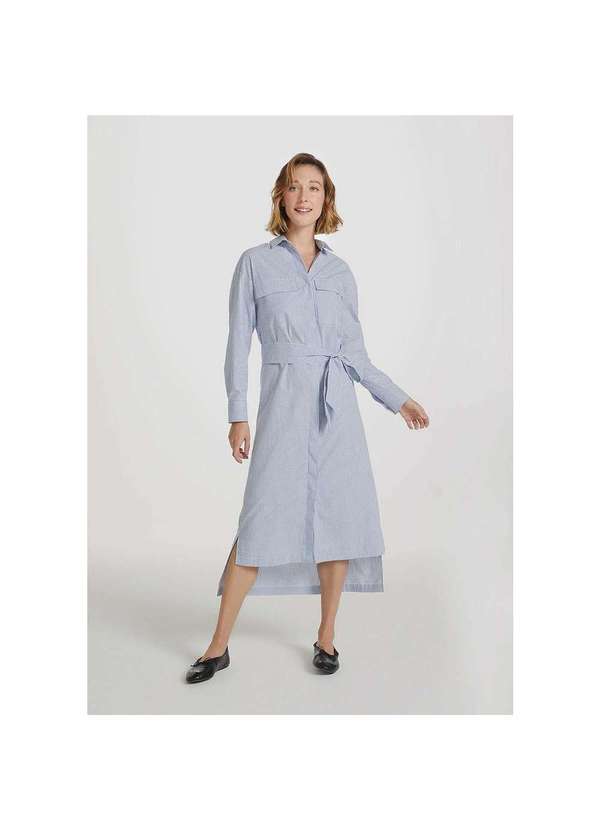 Hering - Vestido Midi Chemise Listrado Azul