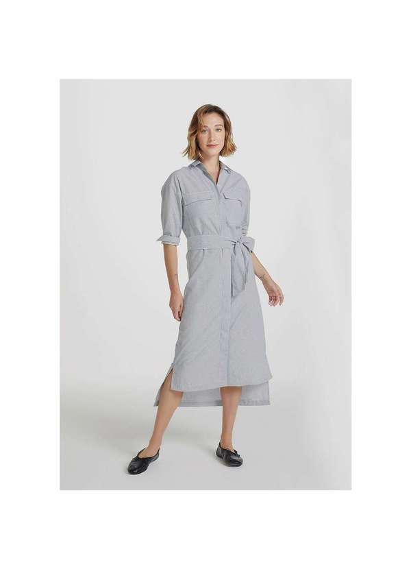 Hering - Vestido Midi Chemise Listrado Cinza