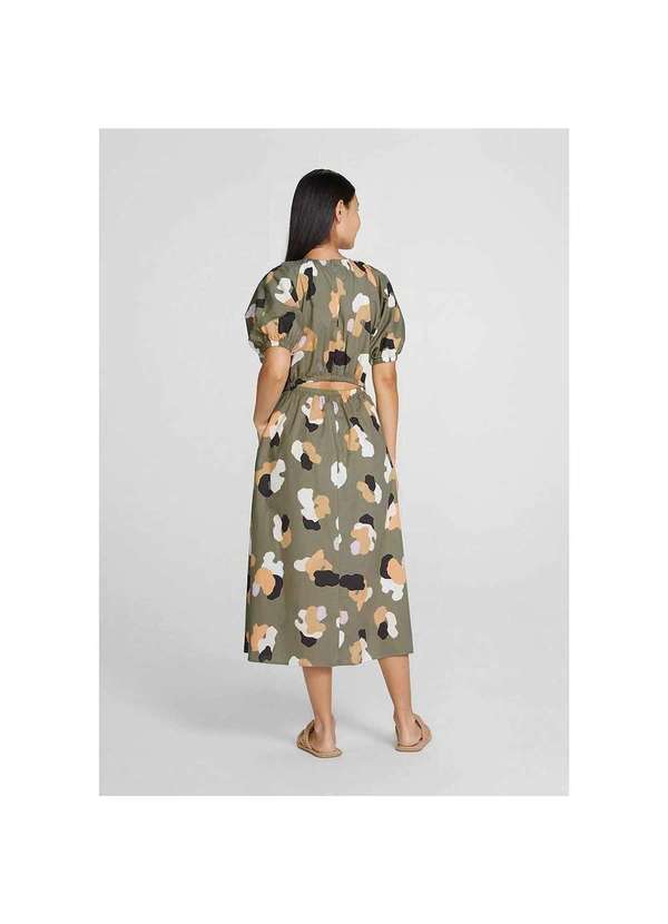 Hering - Vestido Midi Evasê Camuflado Verde-Militar 2