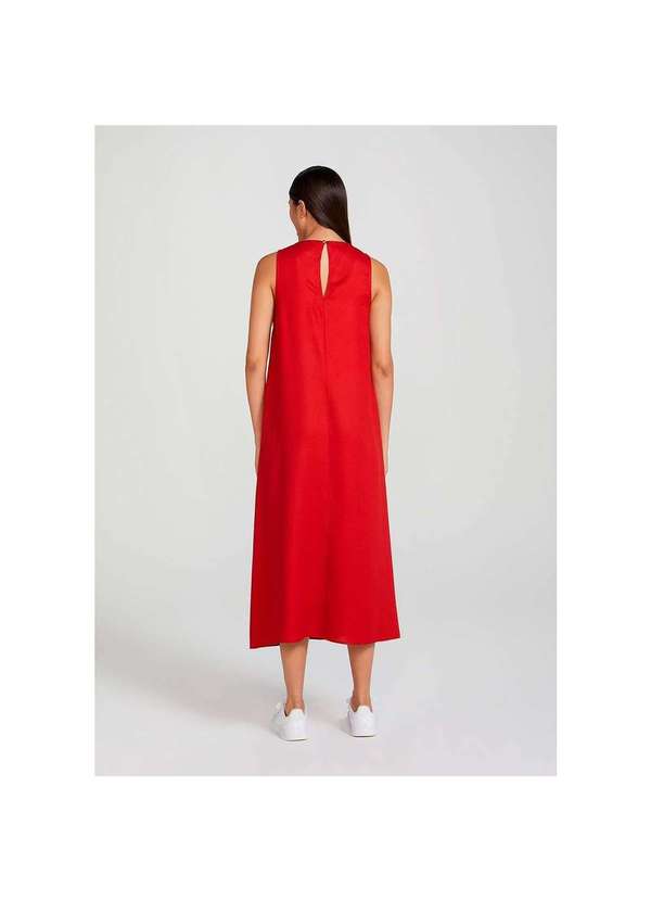 Hering - Vestido Midi sem Manga Evasê em Tecido Vermelho 2
