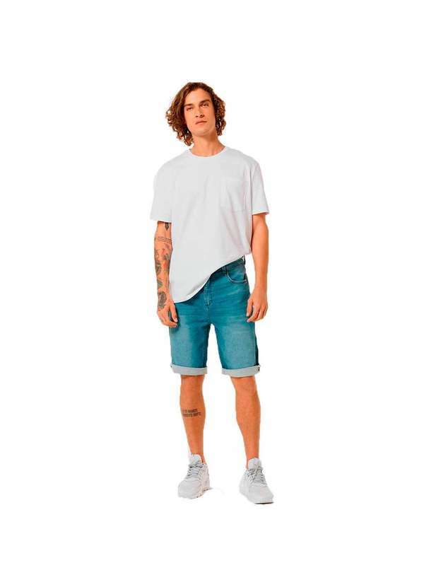 Hering - Bermuda Jeans Moletom Masculina Slim com Barra Dobrada Azul-Médio