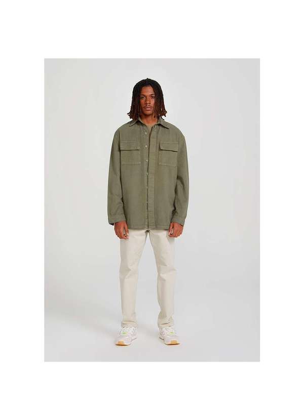 Hering - Camisa em Sarja Masculina Manga Longa Verde-Militar 2