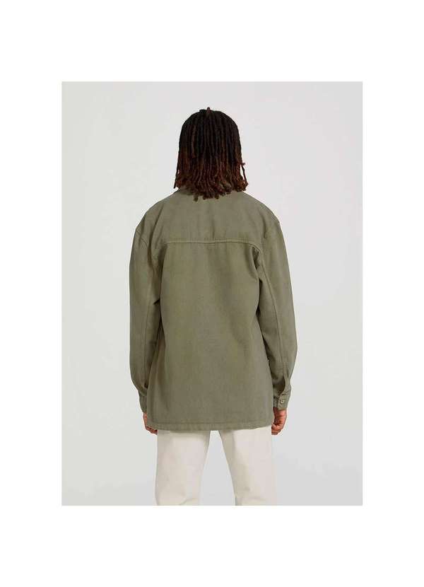 Hering - Camisa em Sarja Masculina Manga Longa Verde-Militar 3