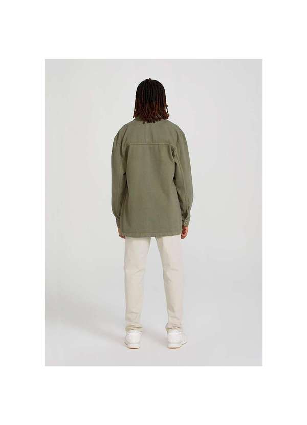 Hering - Camisa em Sarja Masculina Manga Longa Verde-Militar 4