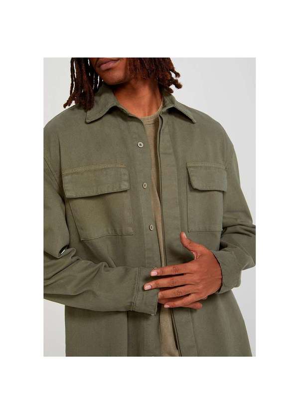 Hering - Camisa em Sarja Masculina Manga Longa Verde-Militar 5