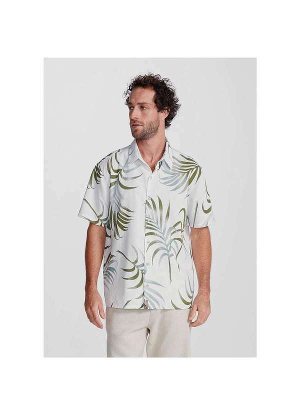 Hering - Camisa Estampada Masculina em Linho Off-White