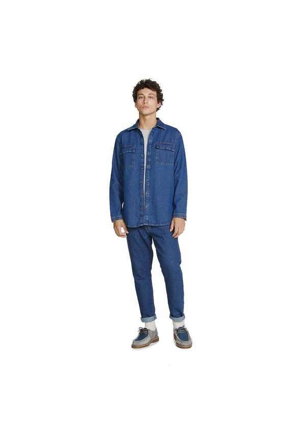 Hering - Camisa Jeans Masculina Overshirt Azul-Escuro