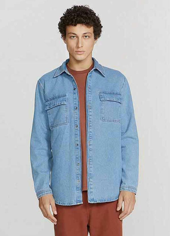 Hering - Camisa Jeans Masculina Overshirt Azul
