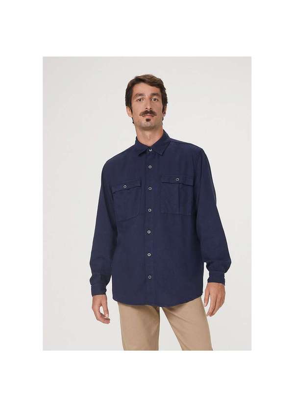 Hering - Camisa Manga Longa Masculina em Sarja de Algodão Azul
