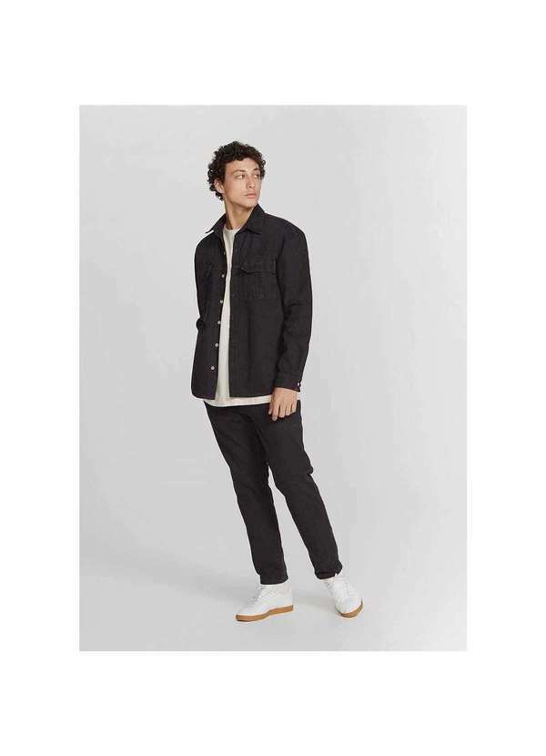Hering - Camisa Masculina Overshirt em Sarja Oversized Preto
