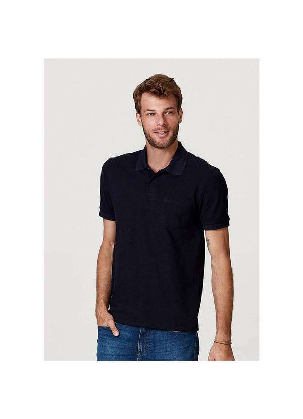 Hering - Camisa Polo Masculina Básica Regular com Bolso Frontal Azul-Marinho