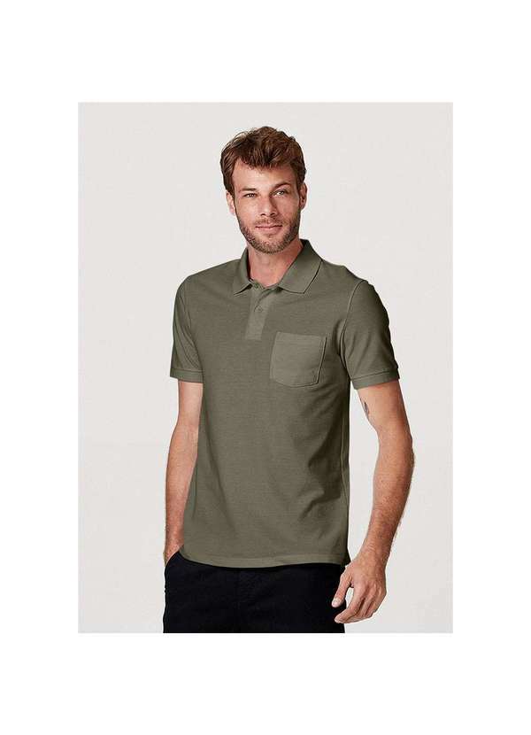 Hering - Camisa Polo Masculina Básica Regular com Bolso Frontal Verde-Médio
