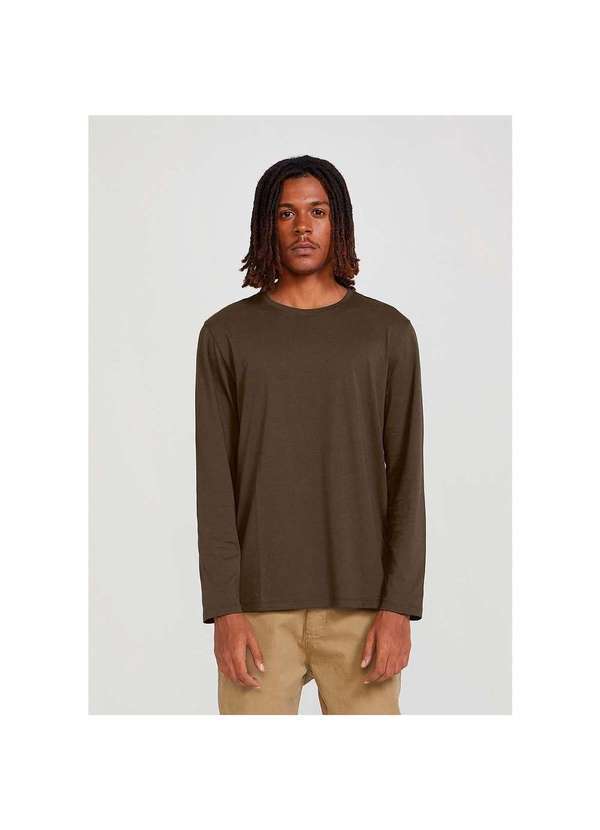 Hering - Camiseta Básica Masculina Manga Longa em Algodão Peruano Verde-Militar