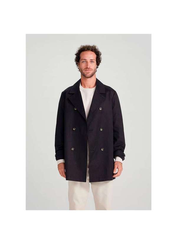 Hering - Jaqueta Masculina Trench Coat Alongado Preto