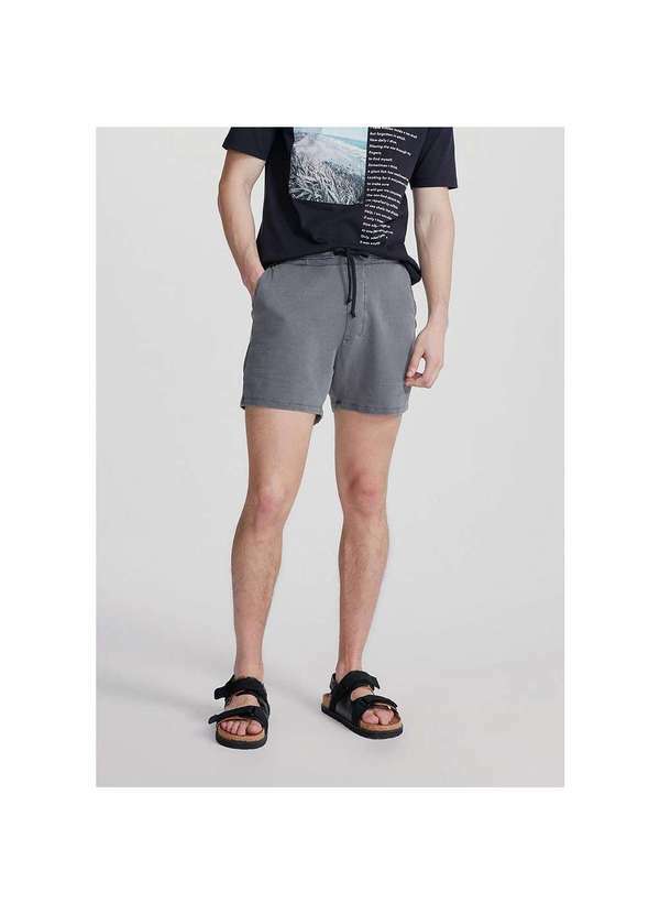 Hering - Shorts de Moletom Masculino Estonado Cinza