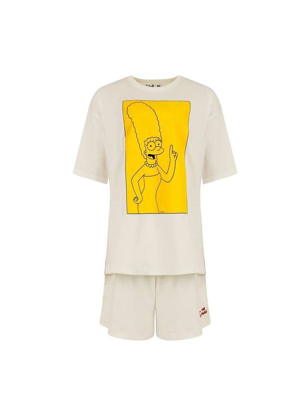 Hering - Pijama Curto Feminino com Estampa os Simpsons Off-White