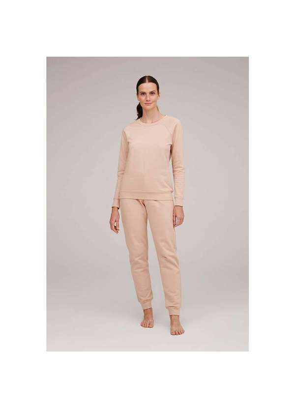Hering - Pijama em Moletom Feminino Longo com Blusão e Calça Bege