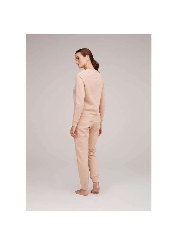 Pijama em Moletom Feminino Longo com Blusão e Calça Bege Heringx