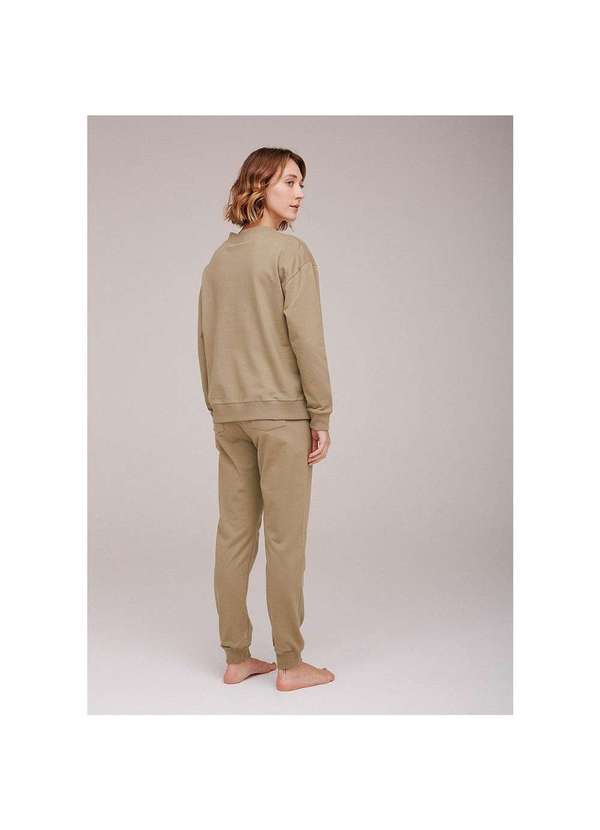 Hering - Pijama Feminino em Moletinho Decote Crewneck Marrom 2