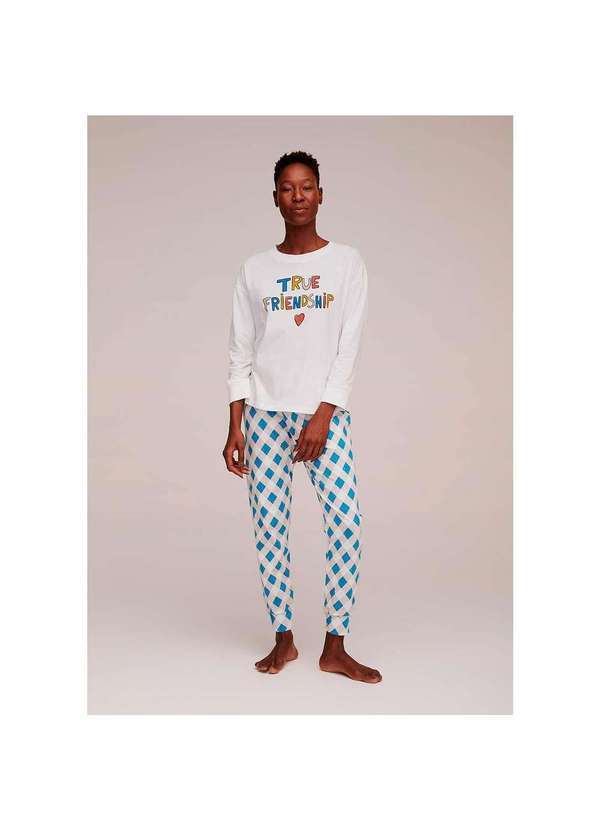 Hering - Pijama Feminino Longo Estampado Mãe e Filha Azul-Claro