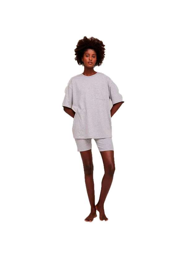 Hering - Pijama Oversized Feminino Curto Cinza
