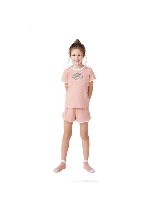 Hering - Pijama Curto Infantil Menina com Bordado Praia Rosa