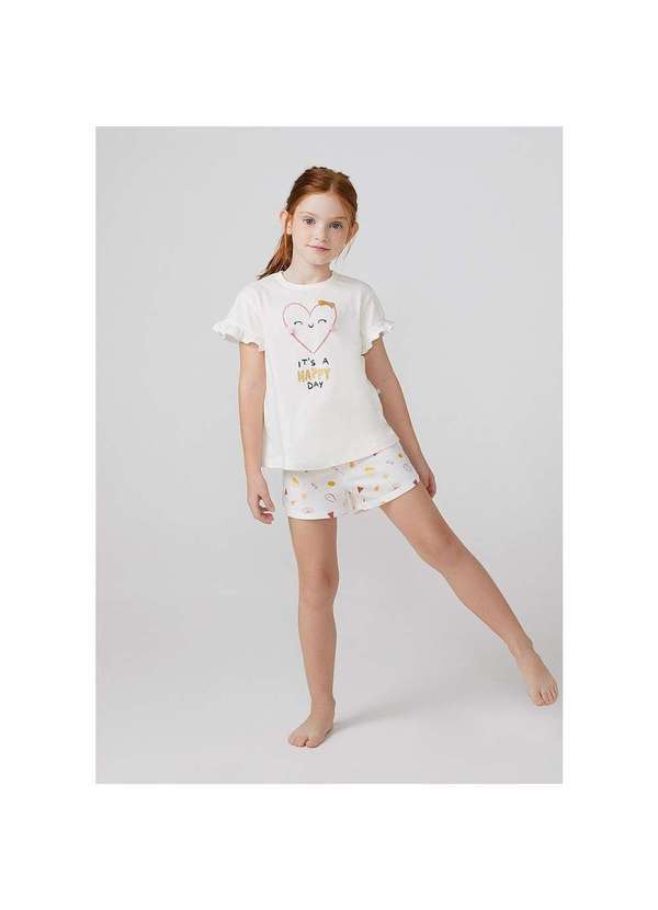 Hering - Pijama Infantil Menina com Babado Off-White