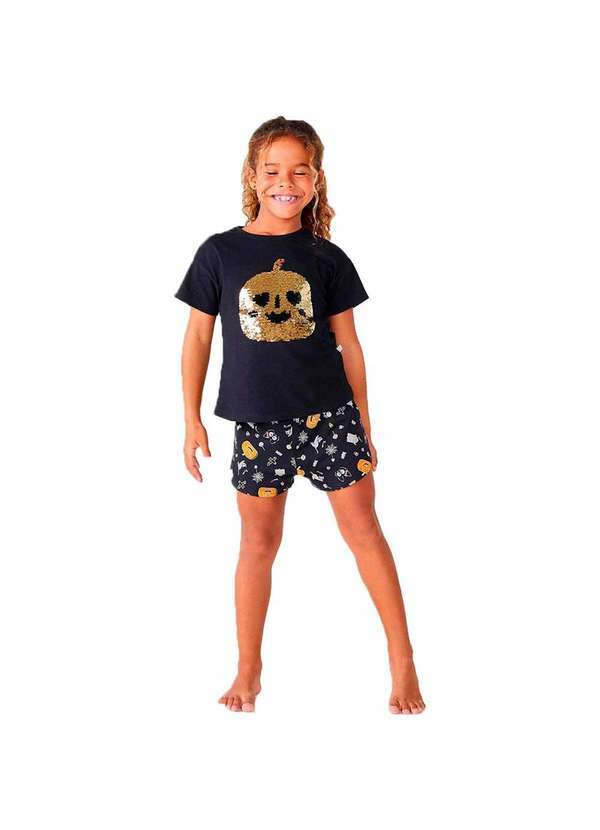 Hering - Pijama Infantil Menina Curto com Estampa Brilha no Escuro Preto