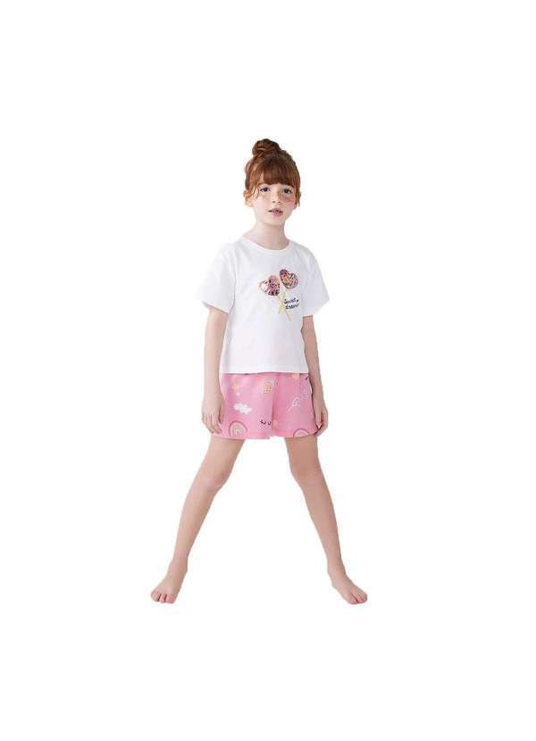 Hering - Pijama Infantil Menina Curto Estampado Off-White