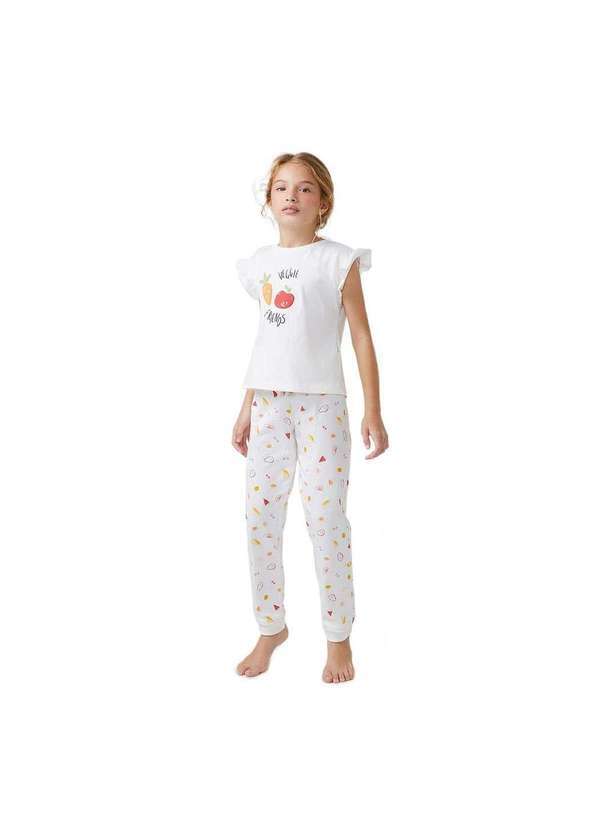 Hering - Pijama Infantil Menina Longo com Estampa em Puff Off-White