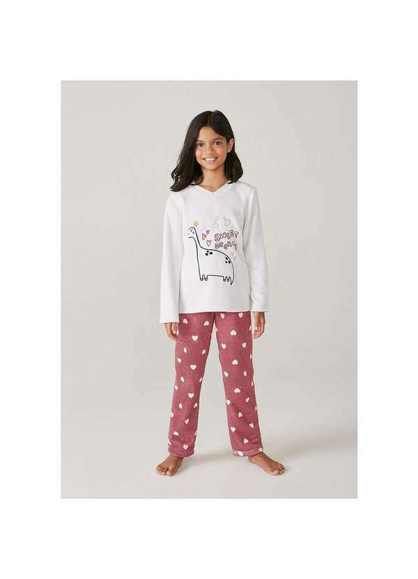 Hering - Pijama Longo Infantil Menina em Fleece Hering Kids Off-White