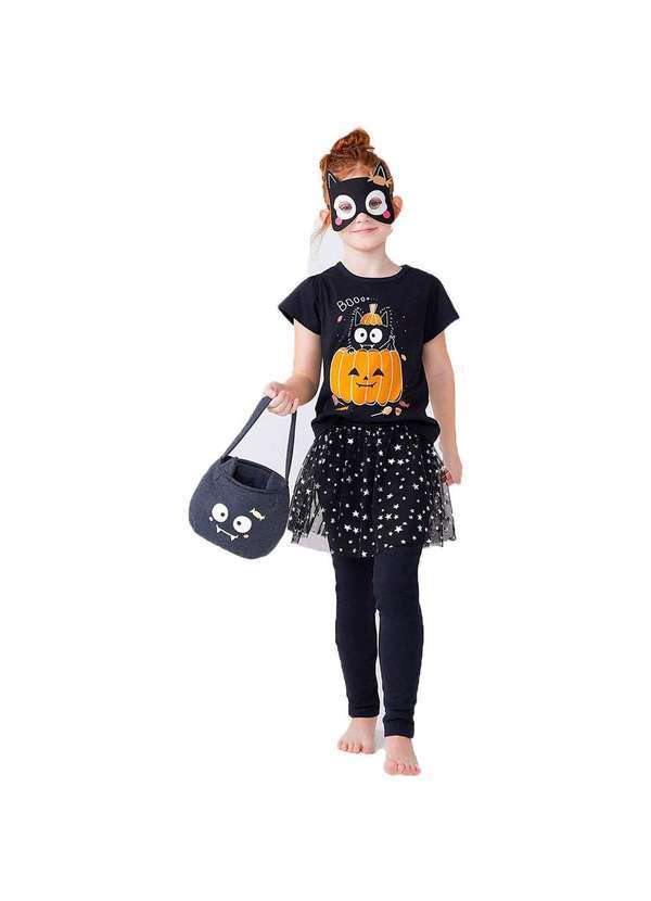 Hering - Pijama Longo Infantil Menina Fantasia Halloween Preto
