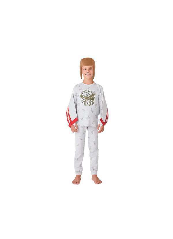 Hering - Pijama Longo Infantil Menino Fantasia Piloto de Avião Cinza