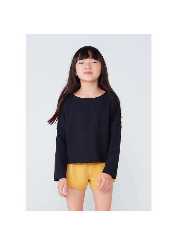 Hering - Blusa Básica Infantil Menina Manga Longa em Algodão Preto
