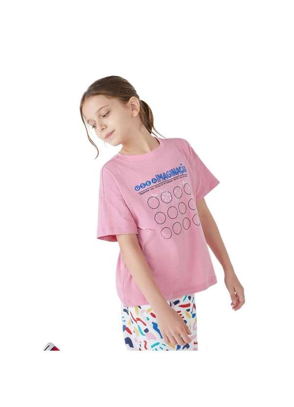 Hering - Blusa Infantil Menina Manga Curta Oversized Rosa