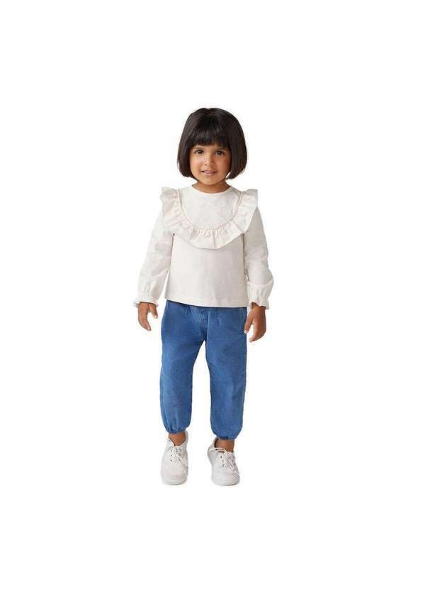 Hering - Blusa Infantil Menina Manga Longa com Bordado Toddler Off-White
