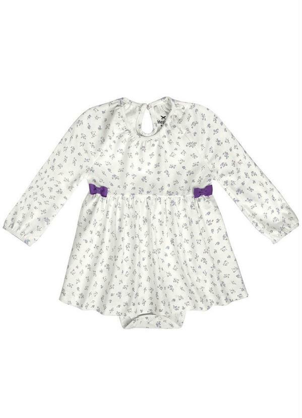 Hering - Body Vestido Bebê Menina Manga Longa Off-White
