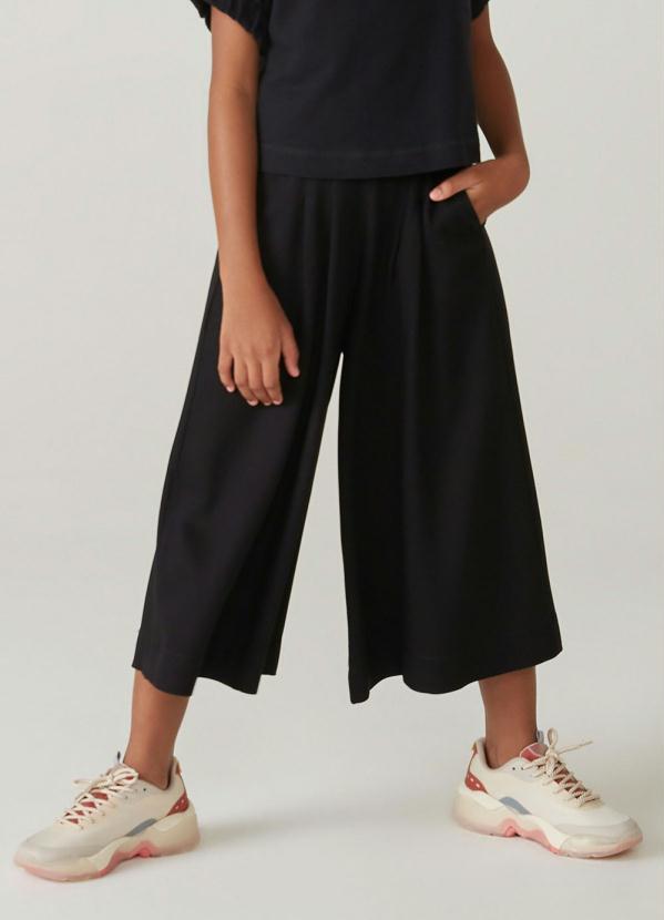 Hering - Calça Infantil Menina Wide Leg Mini Me Preto