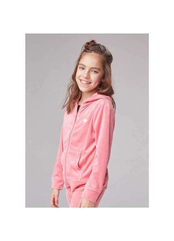 Hering - Jaqueta Básica Infantil Menina em Plush com Capuz Rosa